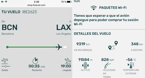 Información real del vuelo BCN-LAX LEVEL.