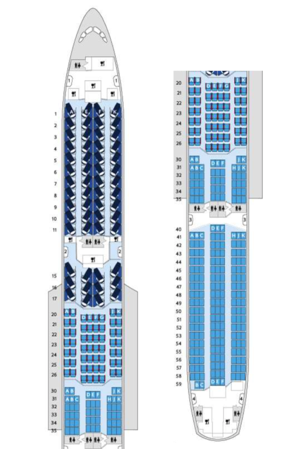 Mapa de asientos del A350-1000 de British Airways.