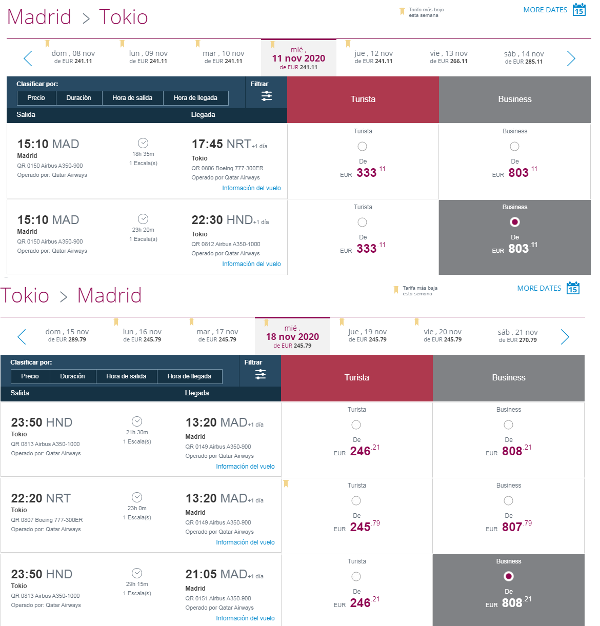 Volando a Tokio en Business de Qatar Airways: 1.600€