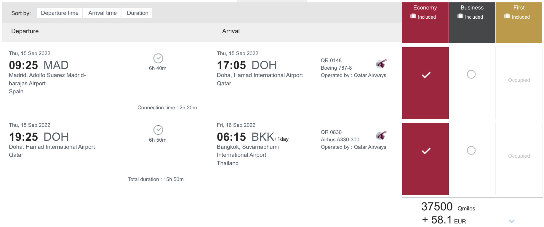 Qatar Airways Madrid - Bangkok con Avios.